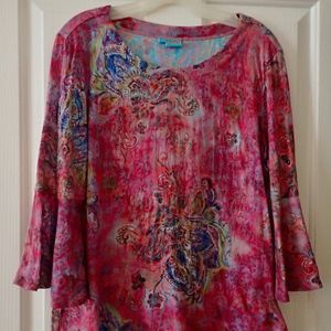 TIANELLO 3/4 Bell Sleeve Burnt Out Knit Top S